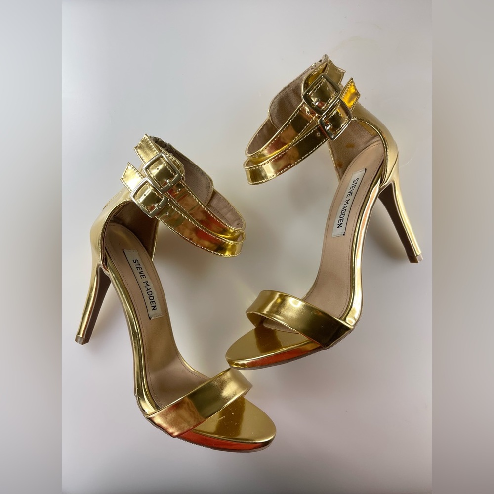 Steven Madden Stoic Gold Strap Heels Size 6.5